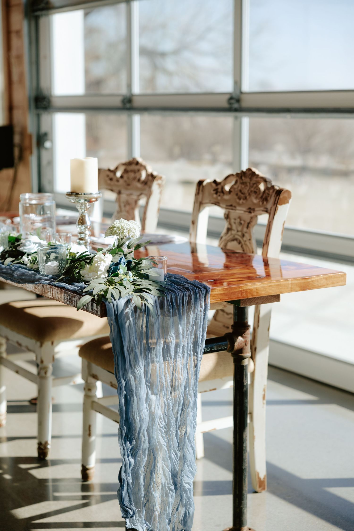 Wedding reception details and table settings at Sparks Barn in Nebraska