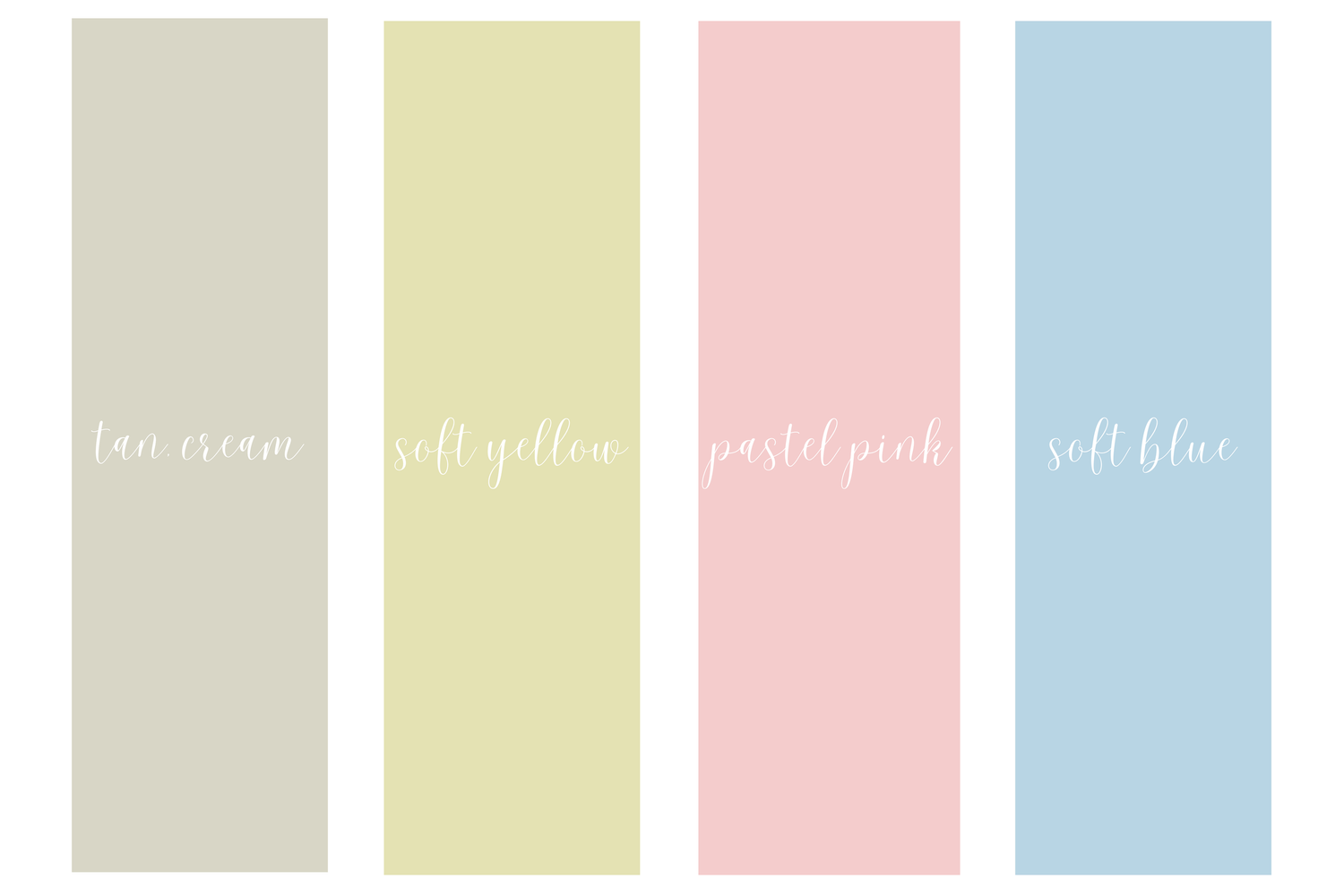Four pastel color swatches labeled tea cream, soft yellow, pastel pink, and soft blue on a white background.