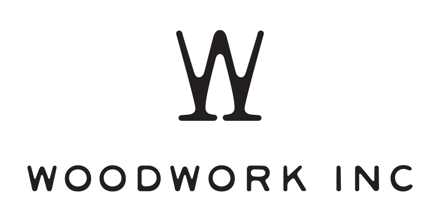 Black monogram logo for Woodwork Inc with a distinctive W symbol above text.