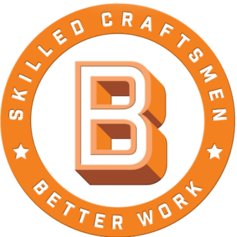 Orange circular badge logo with 3D letter B for Skilled Craftsmen Better Work.