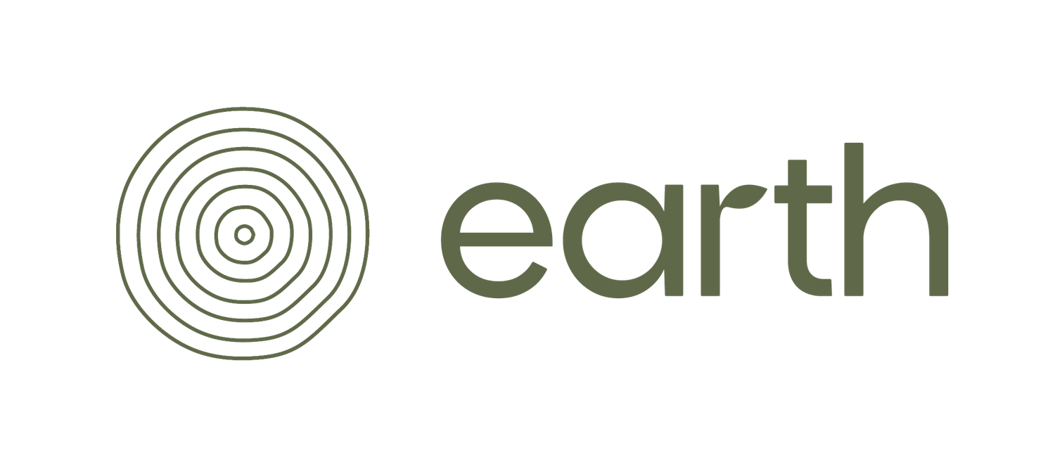 Minimalist green logo design featuring concentric circles and the word 'earth'.