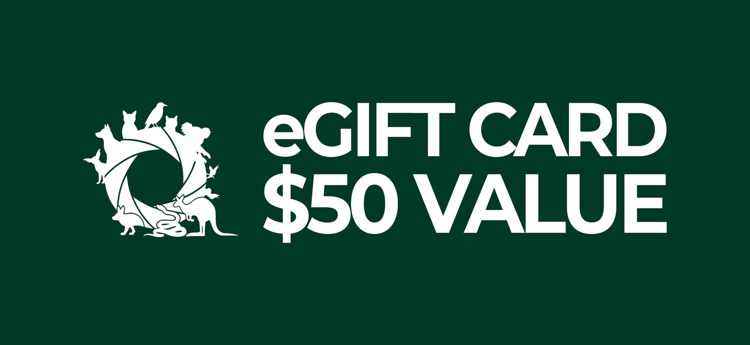 Dark green eGift card with $50 value featuring a decorative wreath logo in white.