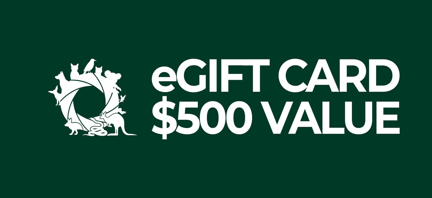 Dark green eGift card with $500 value featuring a decorative wreath logo for an online shopping experience.