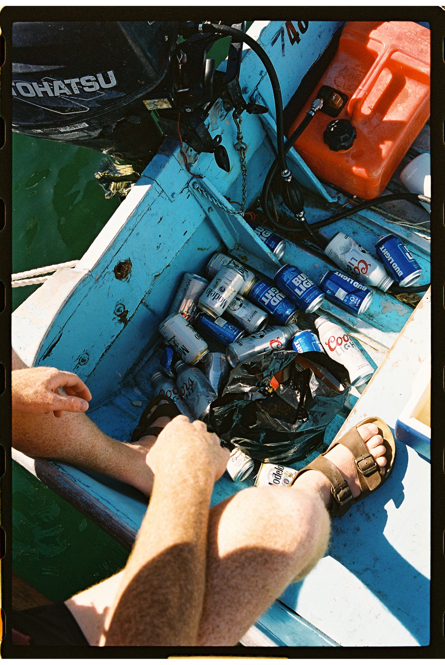 A lot of beers on a boat at the lake