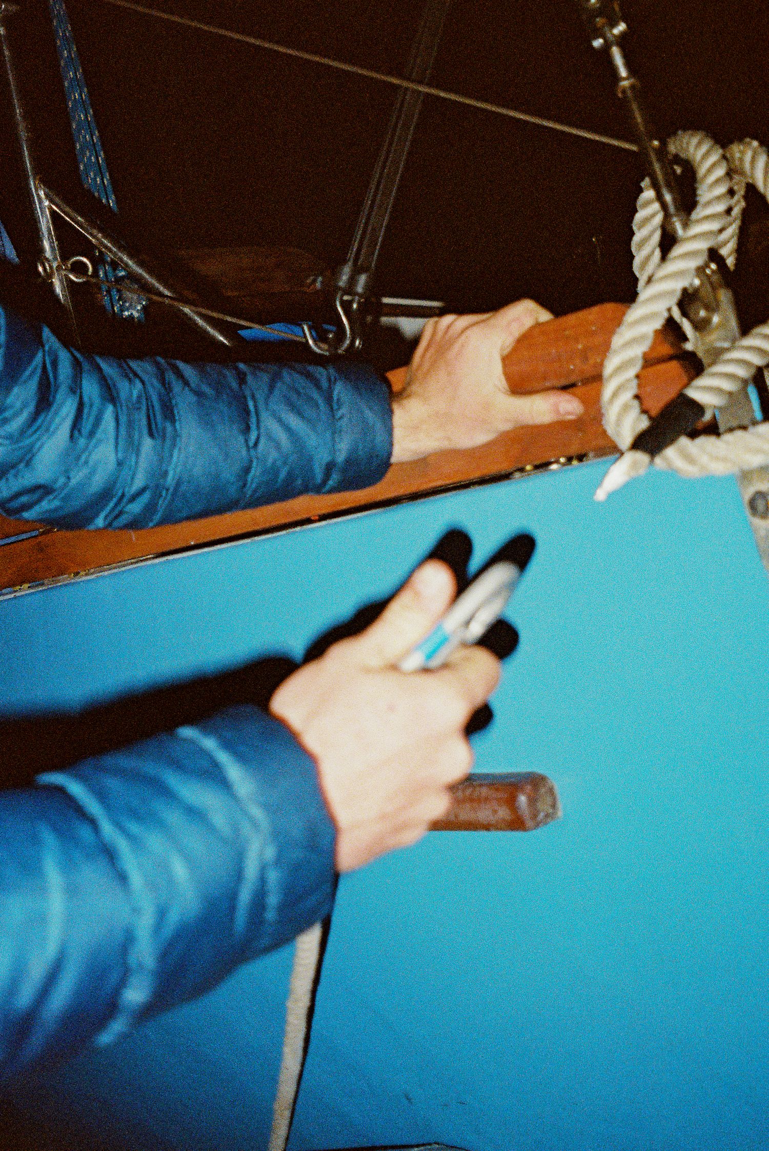 Tying up a boat at night