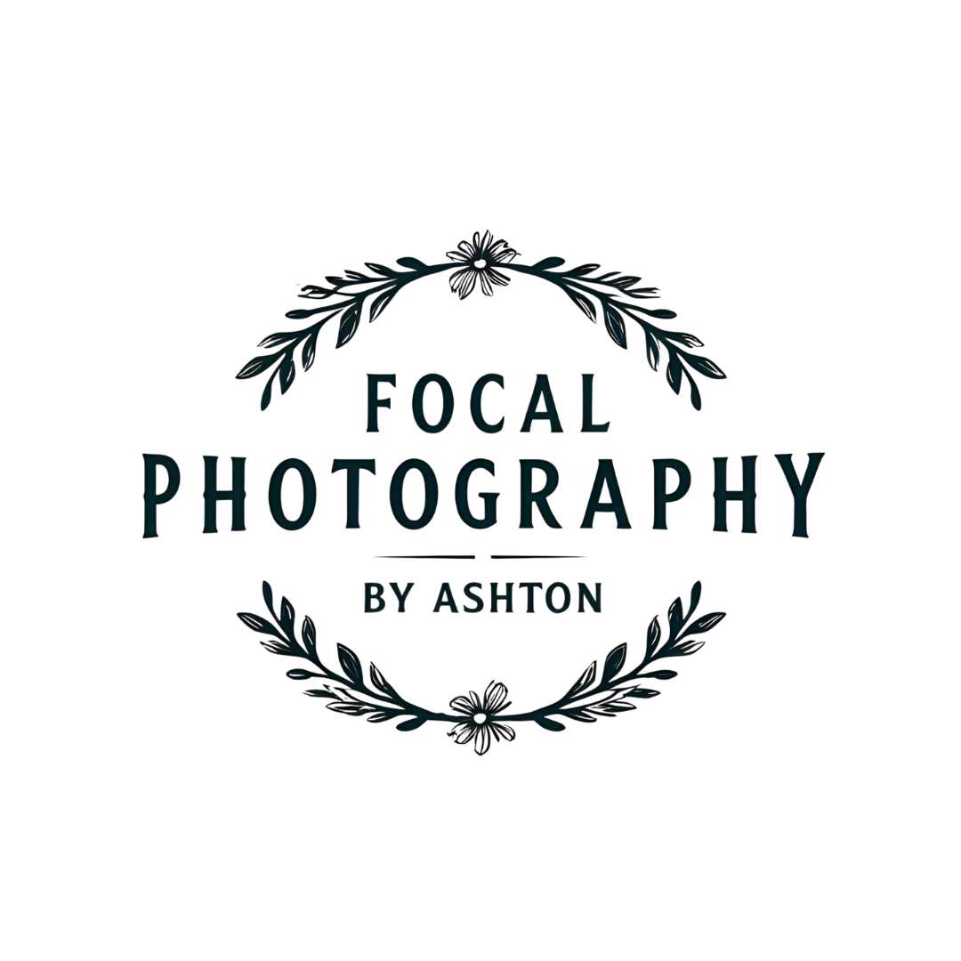 Elegant photography logo design with floral elements and text reading 'Focal Photography by Ashton'.