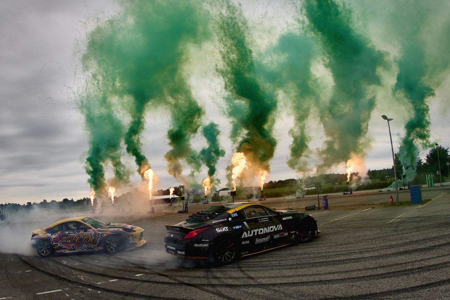 pyrotechnics, drift, flames