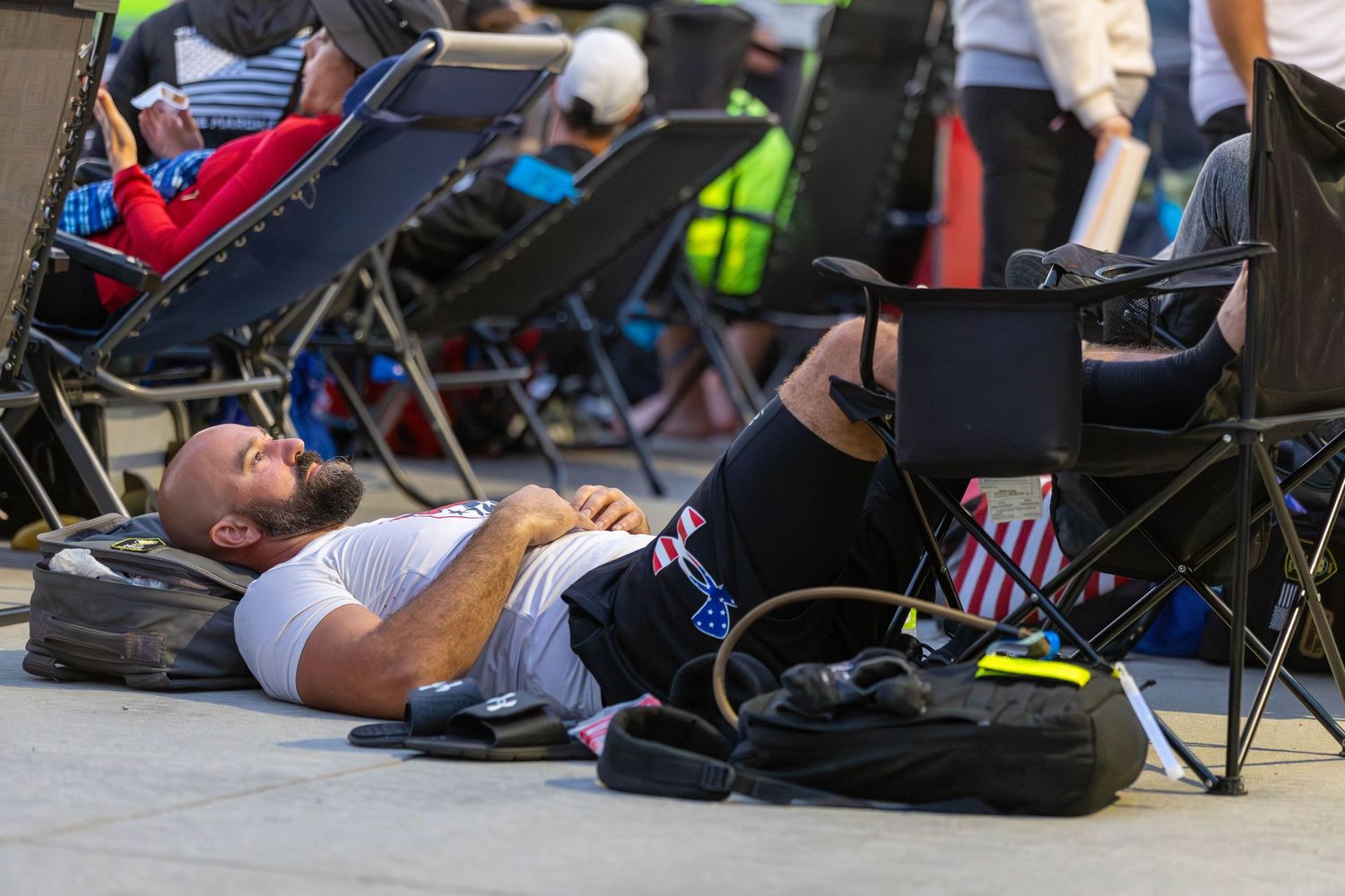 marcher resting after taking marching during the 50 mile march