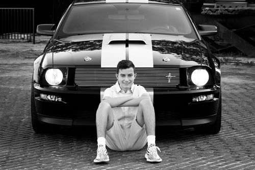 Senior photos Papillion Downtown Omaha mustang
