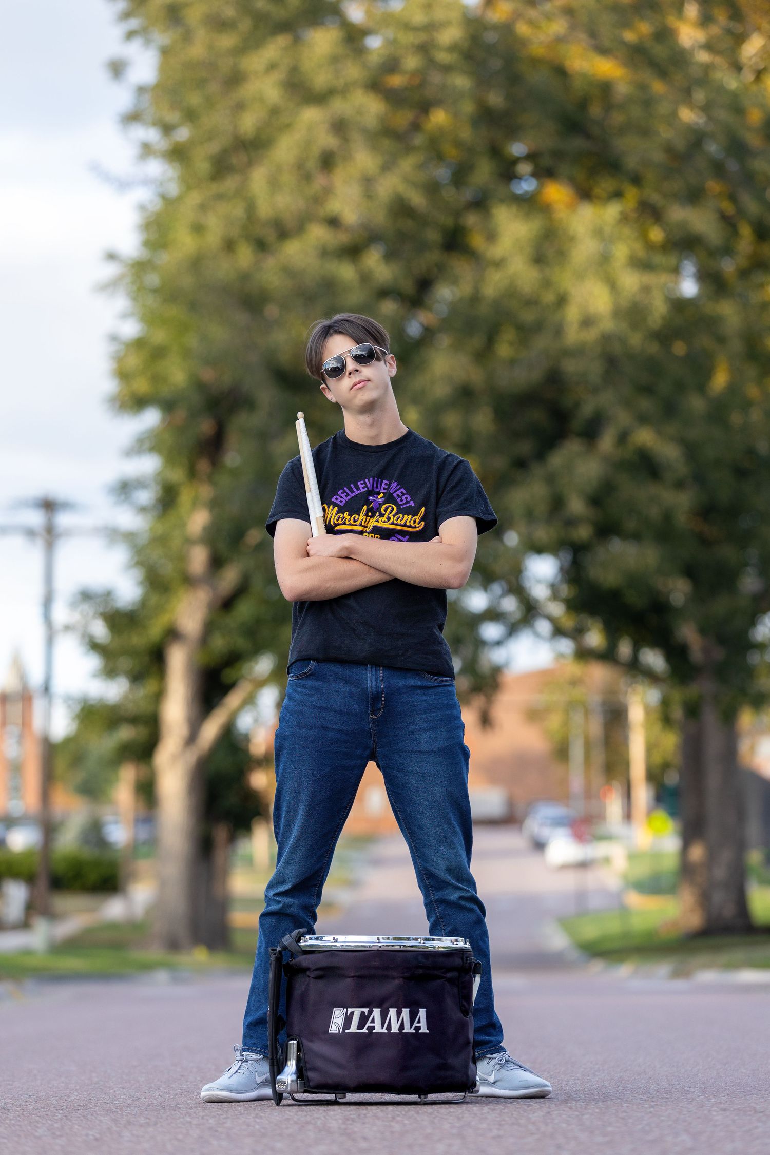 bellevue west percussion member posing with attitude