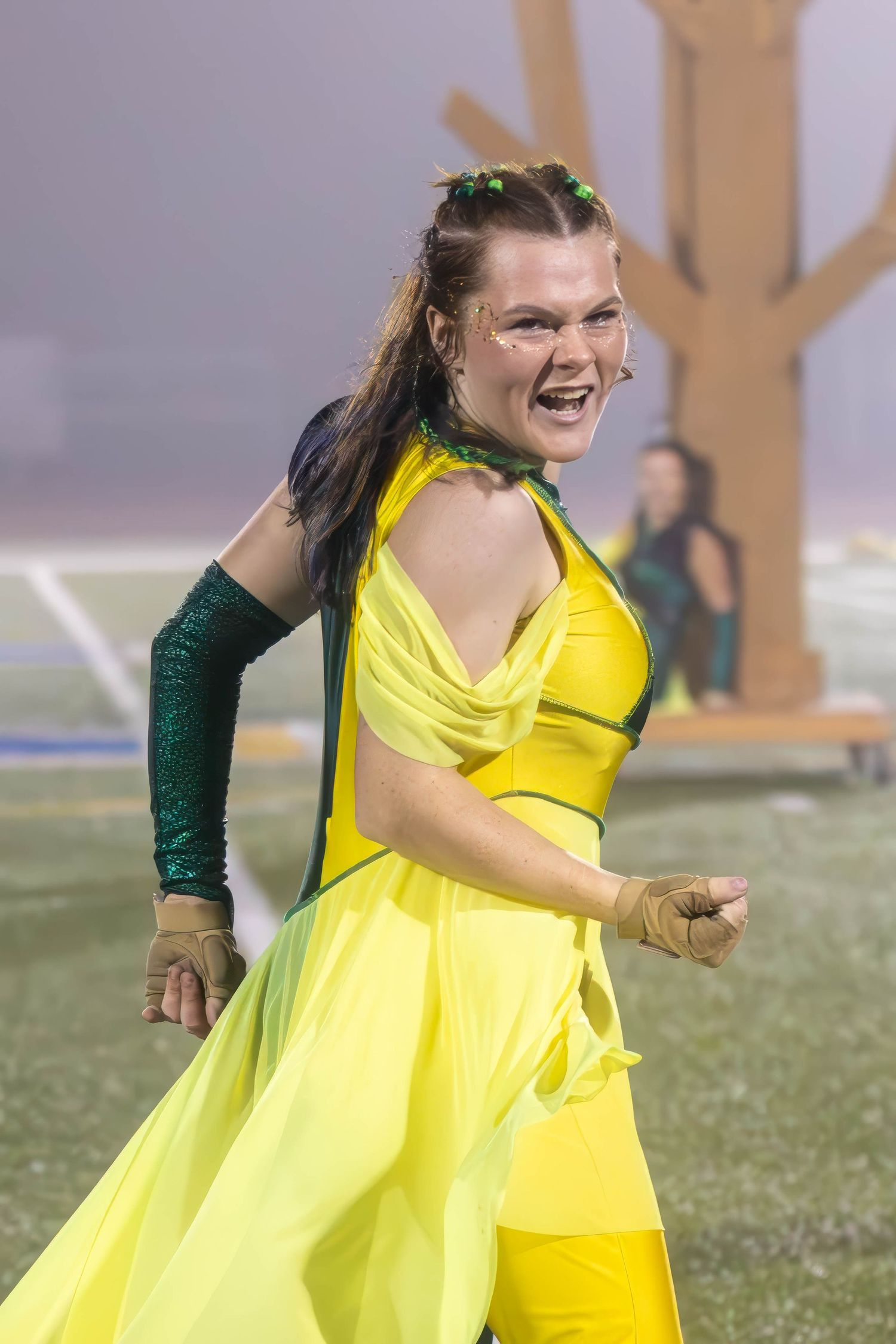 Guard member with sass performing at NSBA in Kearney