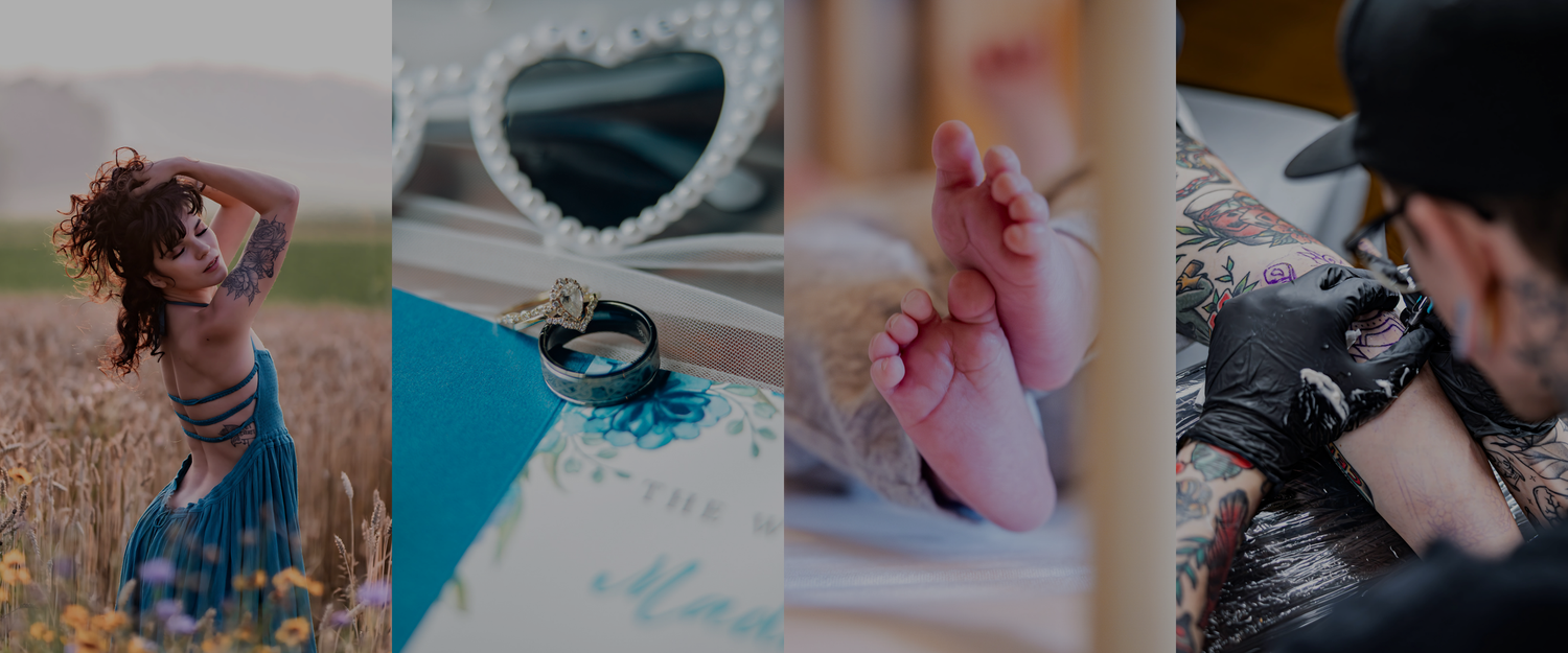 Collection of soft focus lifestyle photography moments in muted tones.
