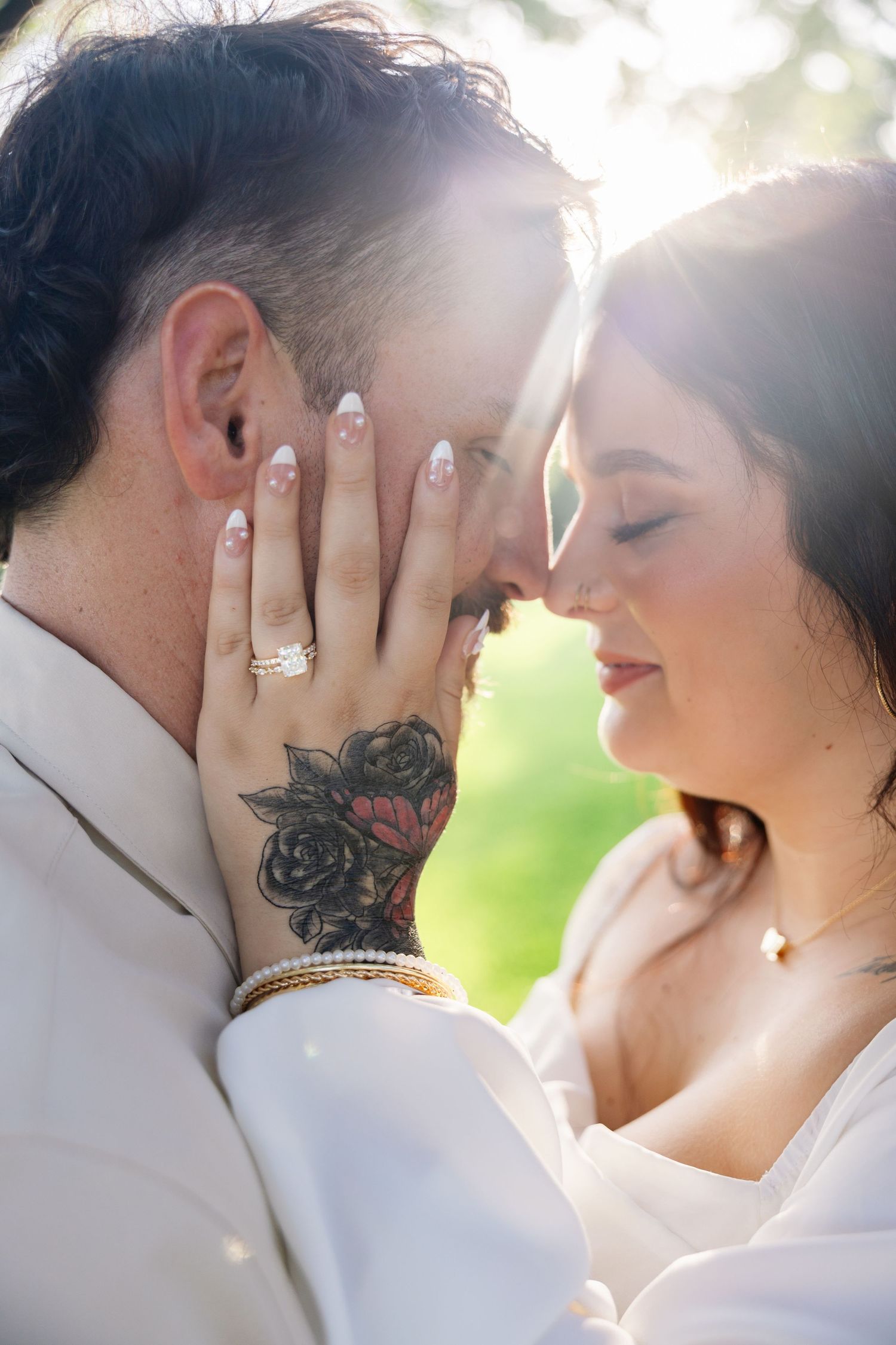 Recently married from the courthouse, couple celebrating their wedding with an intimate moment in Covington, Louisiana