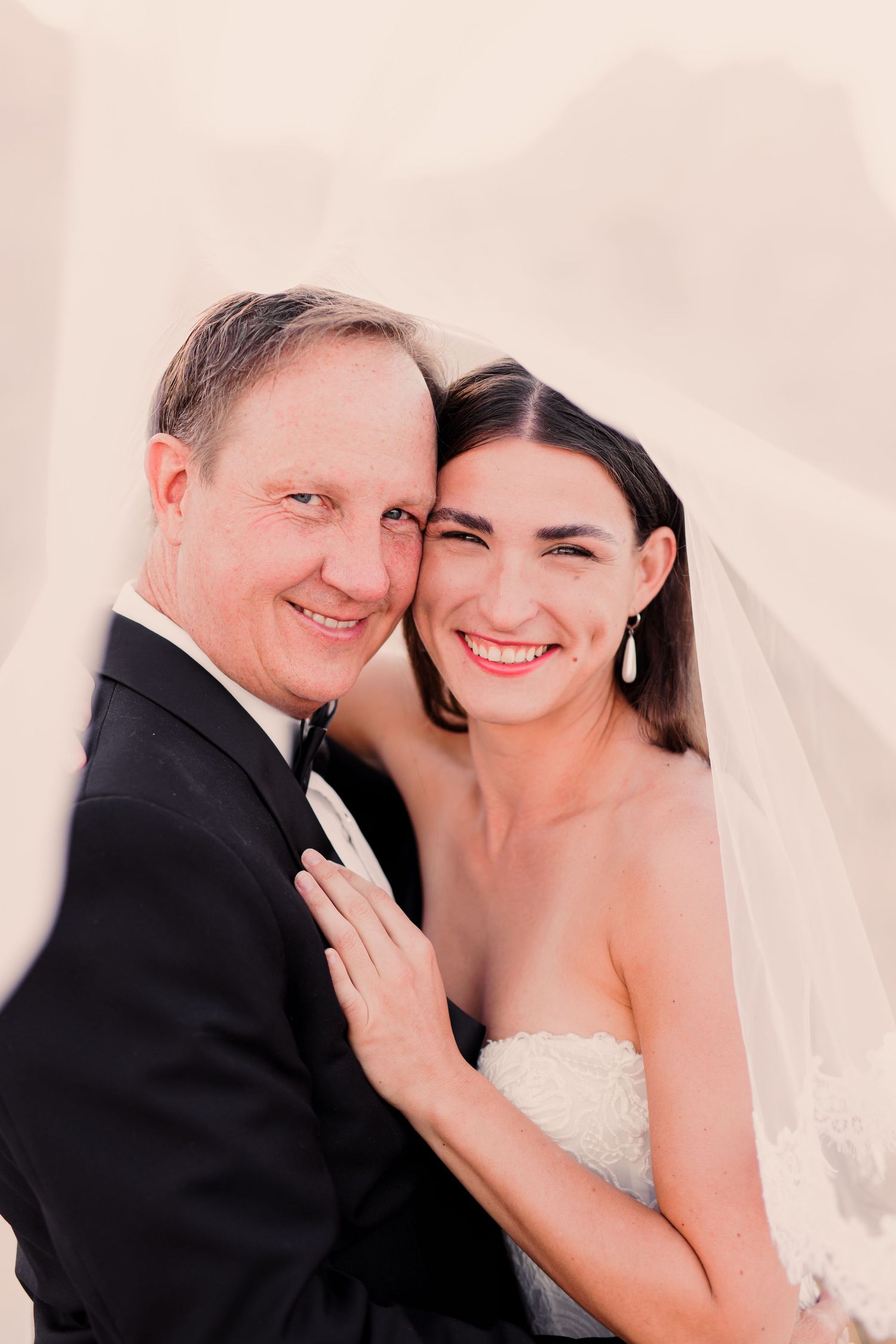 A romantic wedding portrait sequence showing tender moments between a couple in black and white formal attire.
