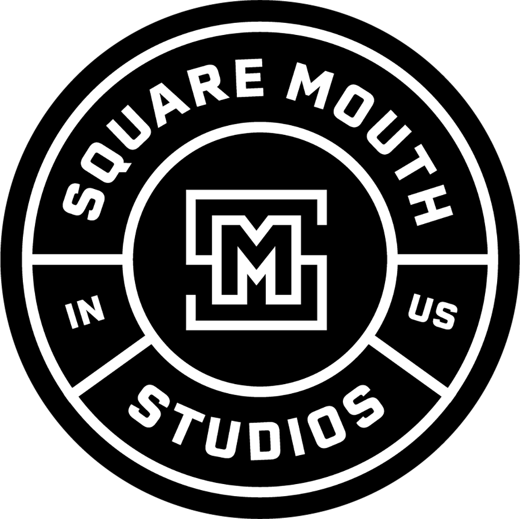 Black and white oval sticker designs with text and logos arranged in a horizontal row.