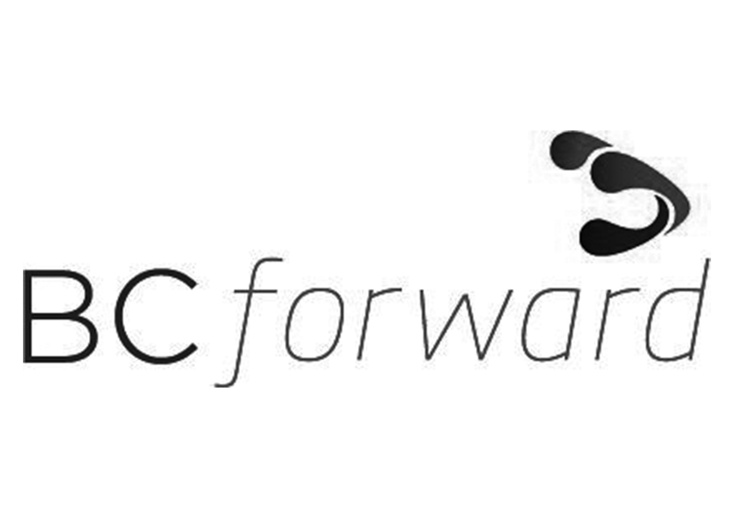 BC Forward corporate logo with curved design element in black and white.