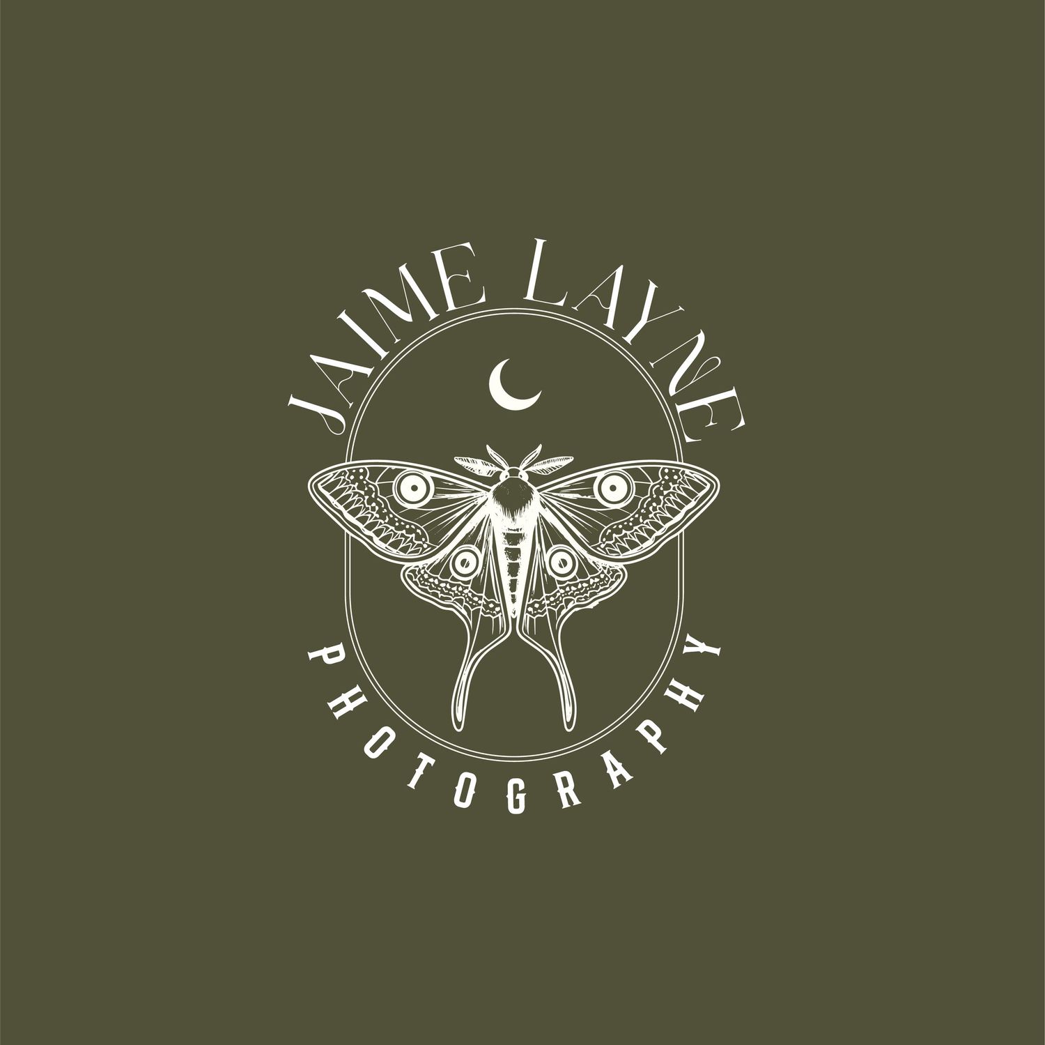 Jaime Layne Photography business logo with moth and moon
