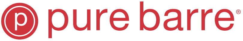 Pure Barre logo featuring a red circular icon with the letter P and bold red text on a white background.