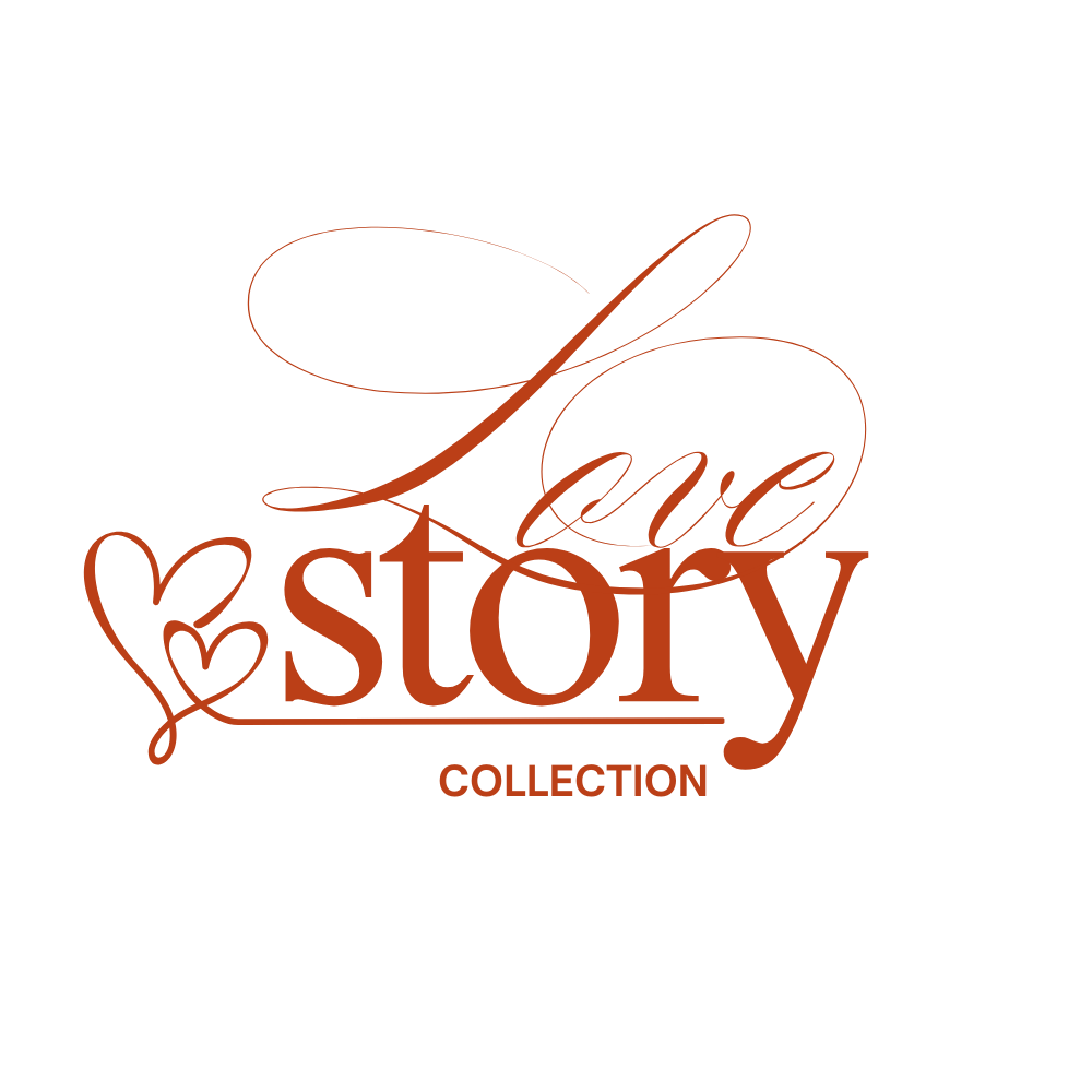 Elegant red script text reading 'Story Collection' with decorative swirls and heart designs.