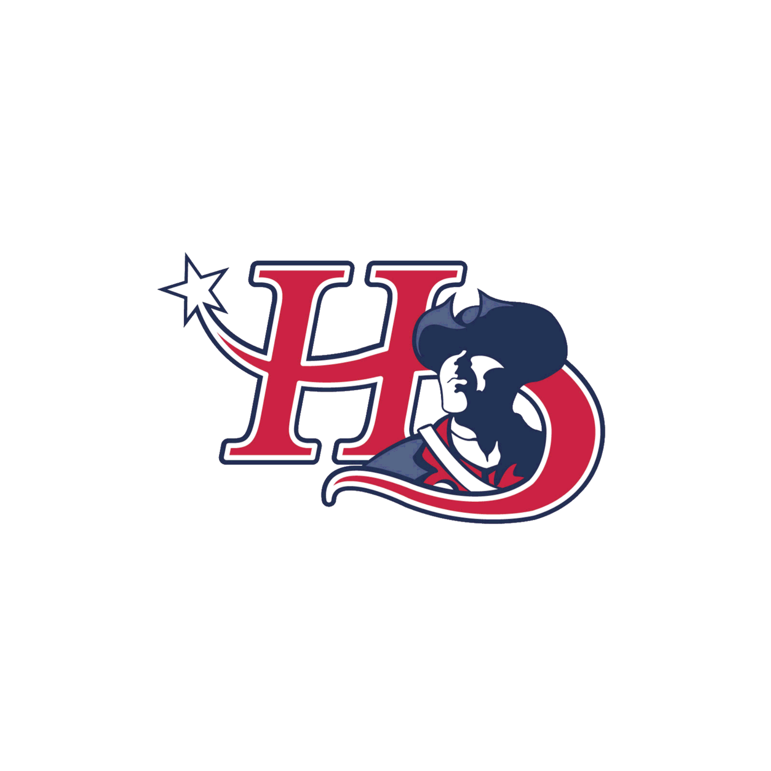 Red and blue HD Minutemen logo featuring a colonial patriot mascot with a star accent on white background.