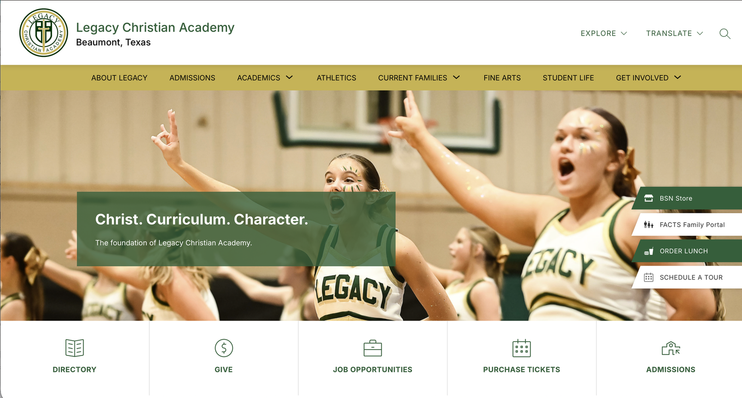 Legacy Christian Academy students celebrating victory on basketball court, showcasing school spirit in Beaumont Texas.
