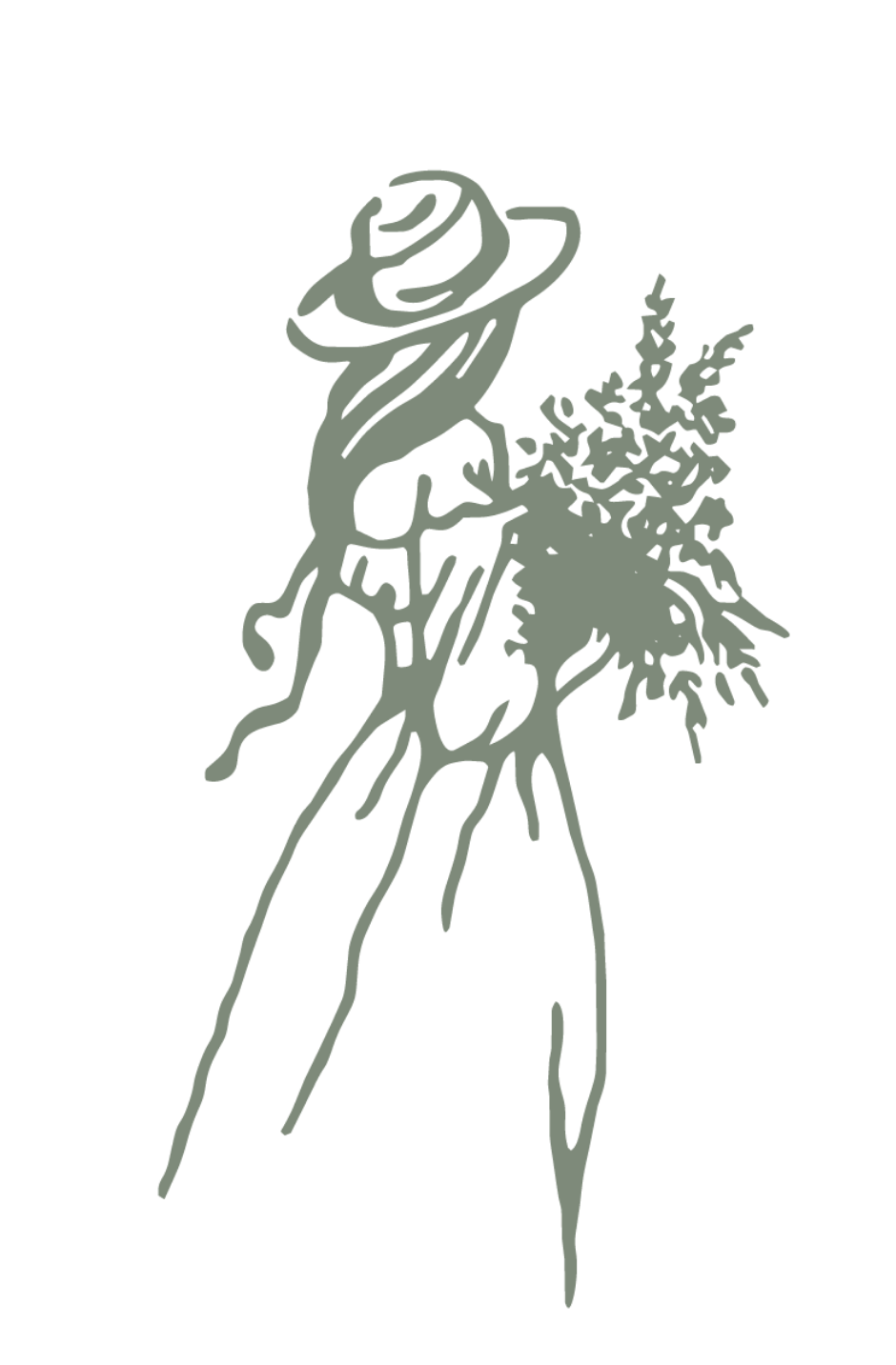 Woman with wildflower bouquet and summer hat.