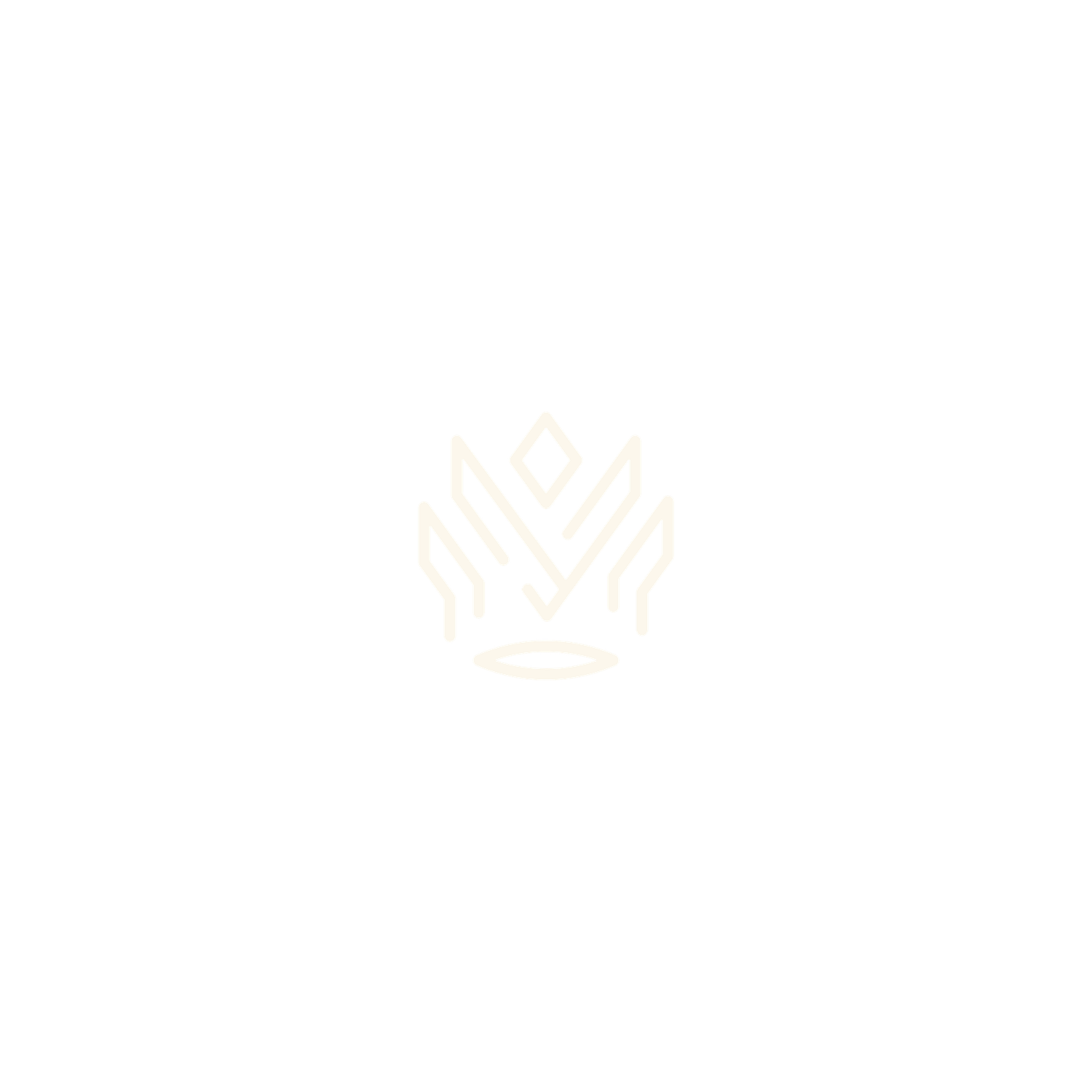 Elegant crown logo icon in subtle cream tones on white background.