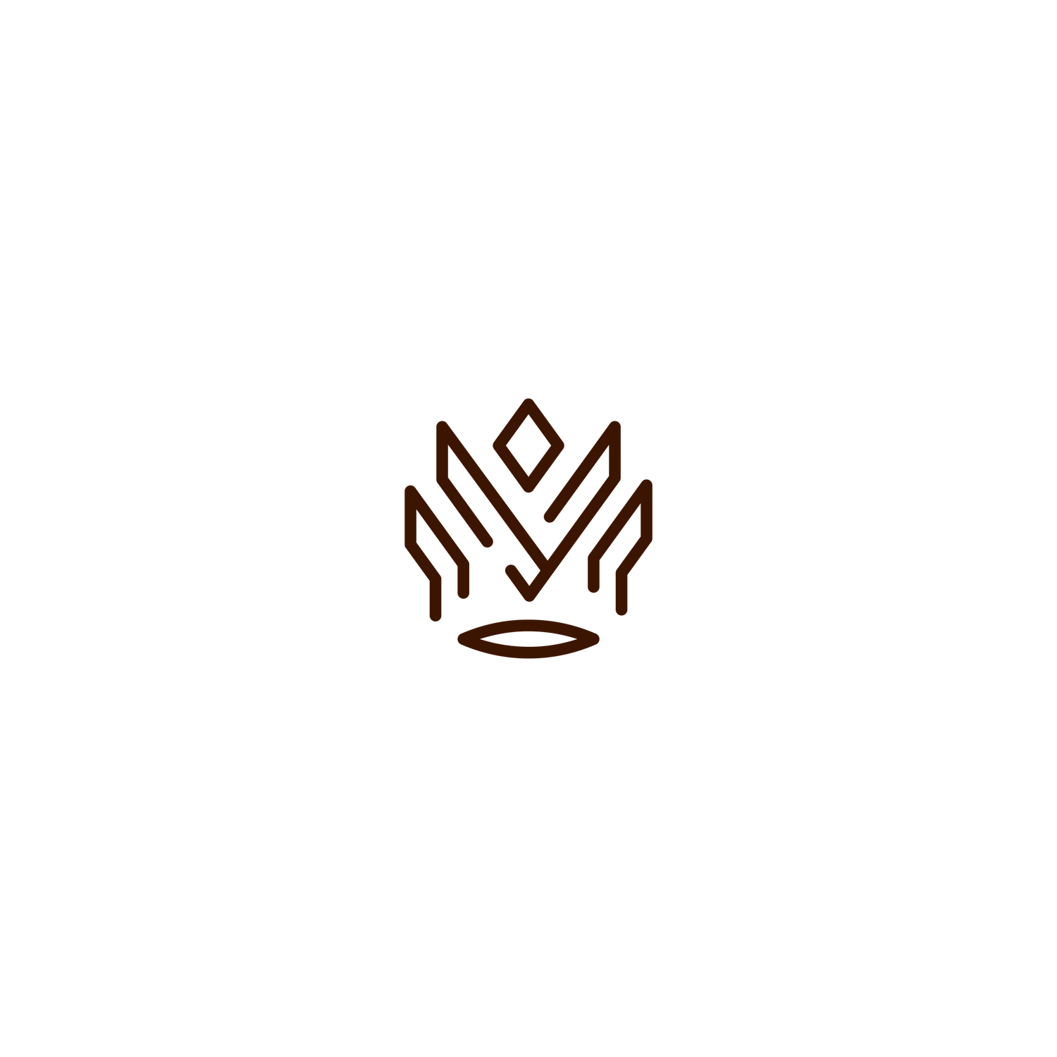 Elegant crown logo design in brown line art style on white background.