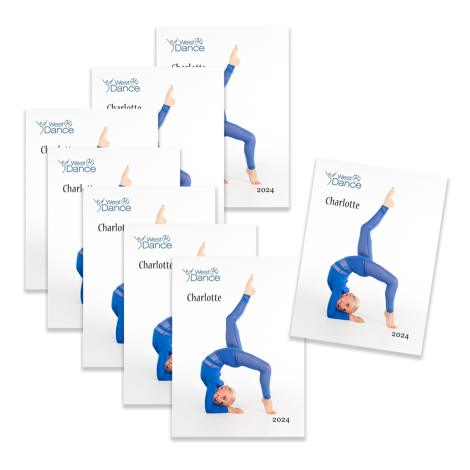Collection of yoga or stretching exercise instruction cards showing various poses in blue and white.