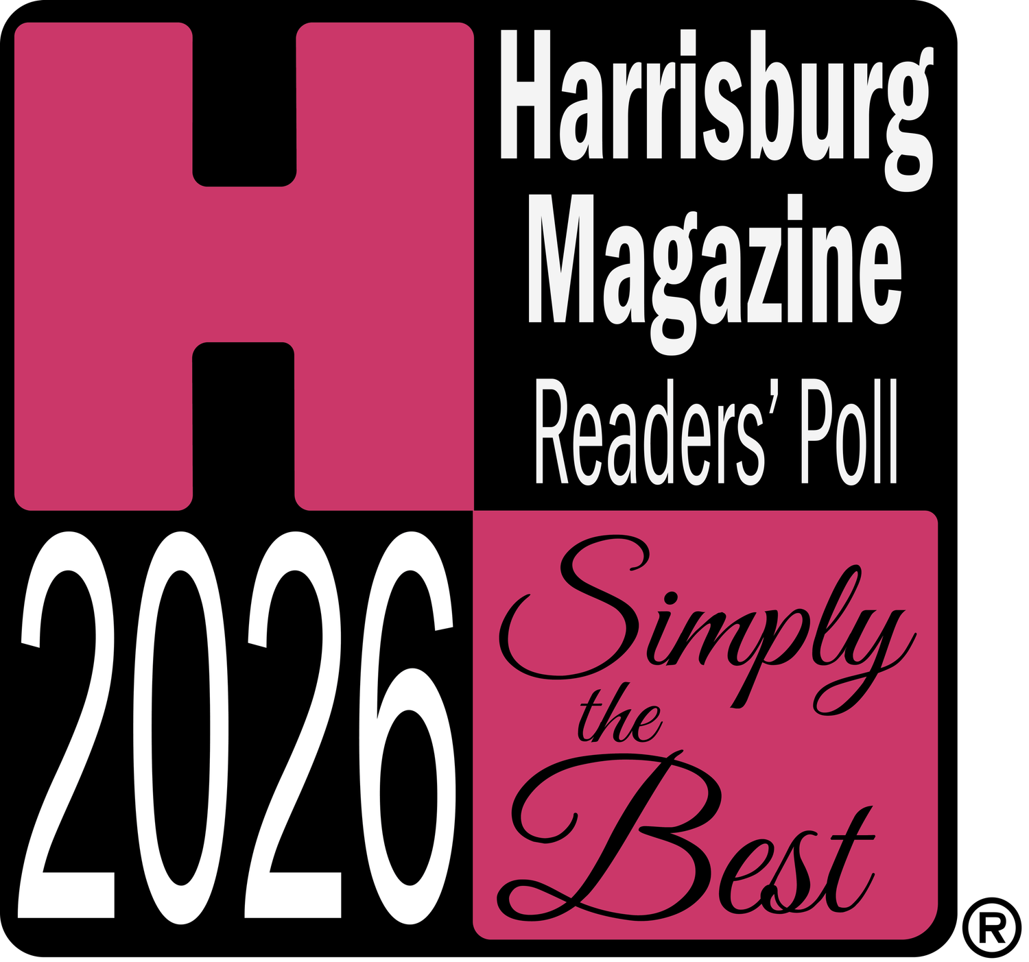Harrisburg Magazine Readers' Poll 2026 Simply the Best award logo in pink and black.