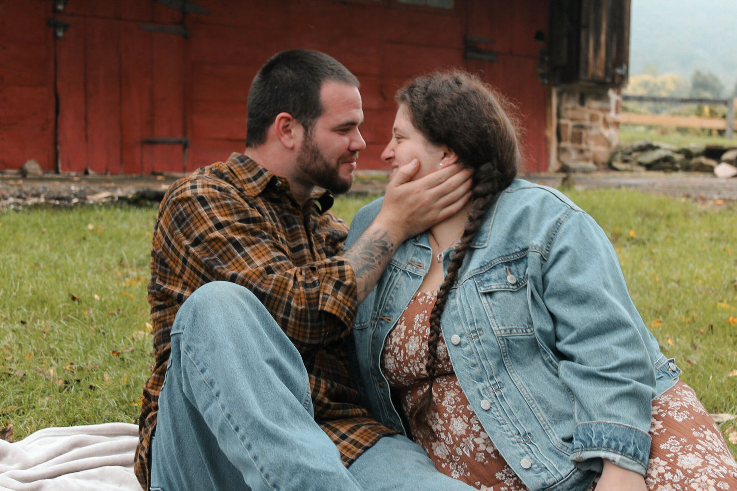 Intimate moments shared on a rustic pathway on an autumn day.