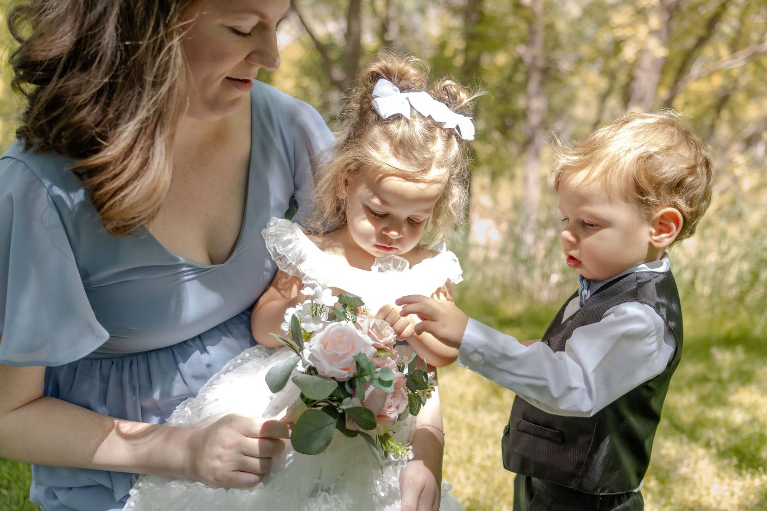wedding guest with her children