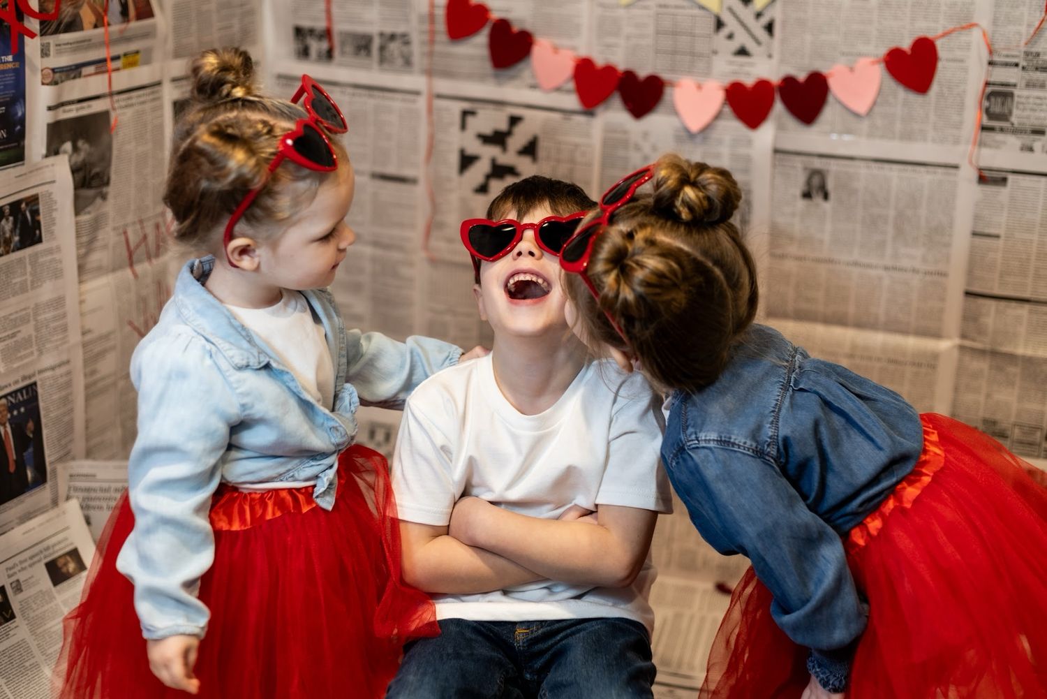 Siblings pose In Valentine's Day theme. Cincinnati/ northern Kentucky