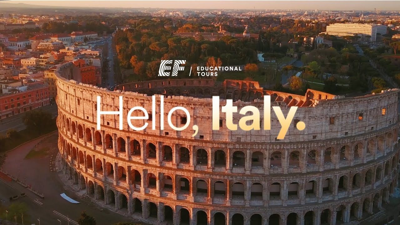 An image from the EF Tours website, of the Roman Colosseum in Italy during the beautiful. With text saying 