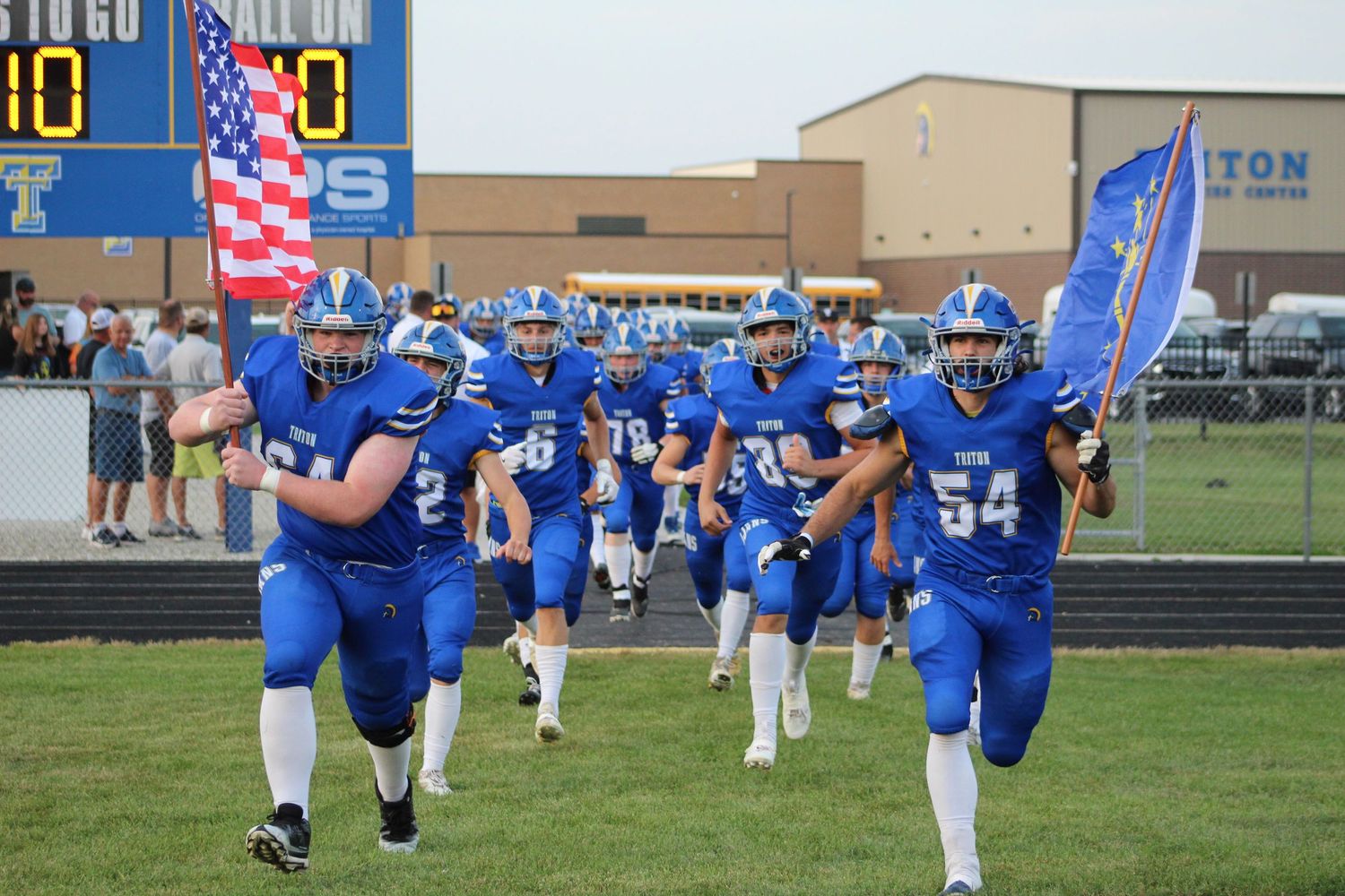 Triton Football's run-out during a home football game.