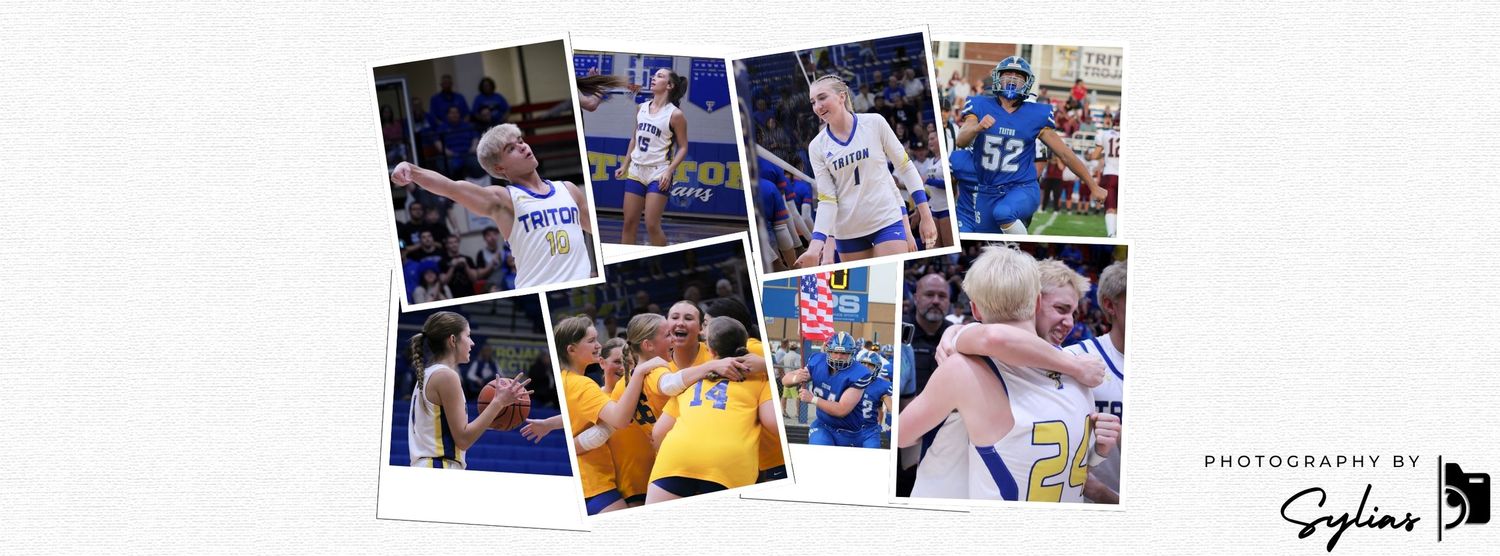 Eight photographs showcasing Triton H.S. student athletes that Sylias Shufelt has covered, in a banner style format.
