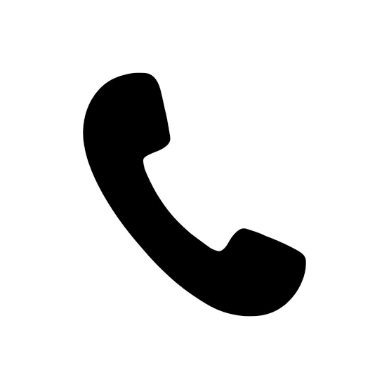 Black telephone handset icon on white background.