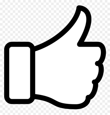 Black and white thumbs up like icon symbol on transparent background.