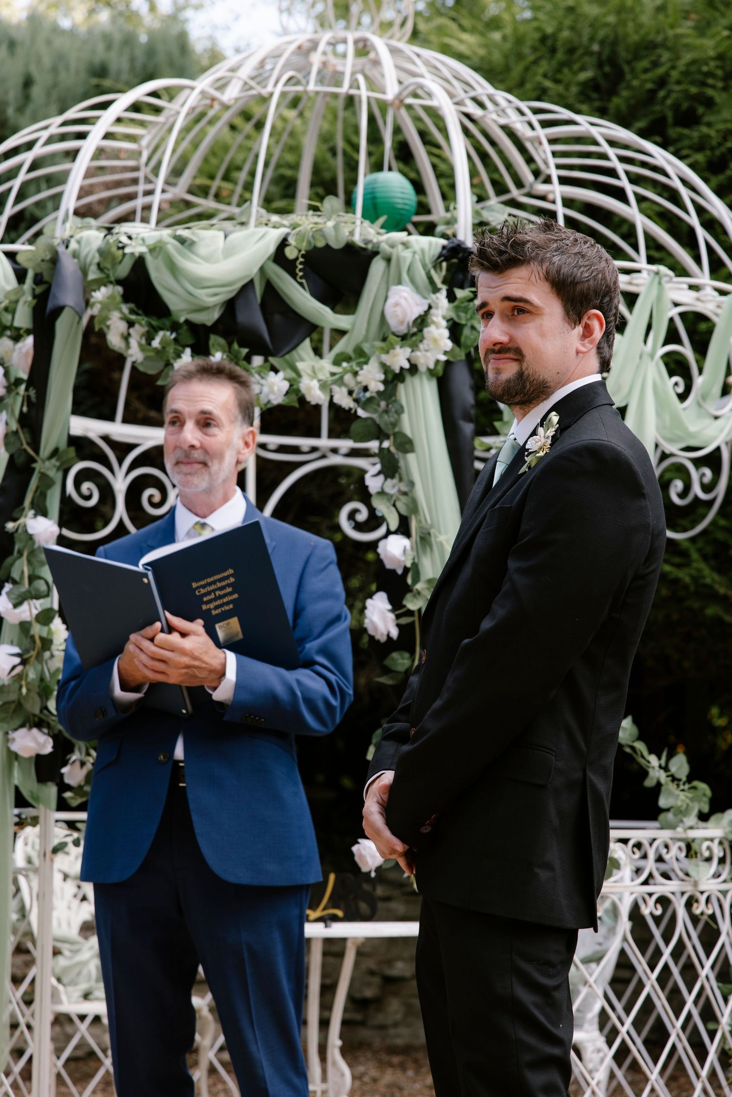 Husband seeing his wife for the first time walking down the aisle
