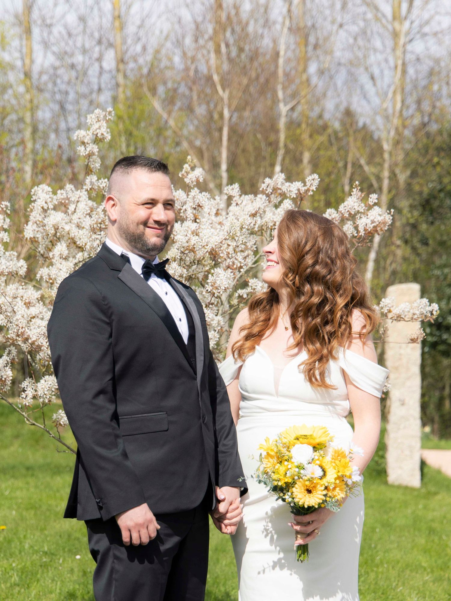 Bride looking at her husband