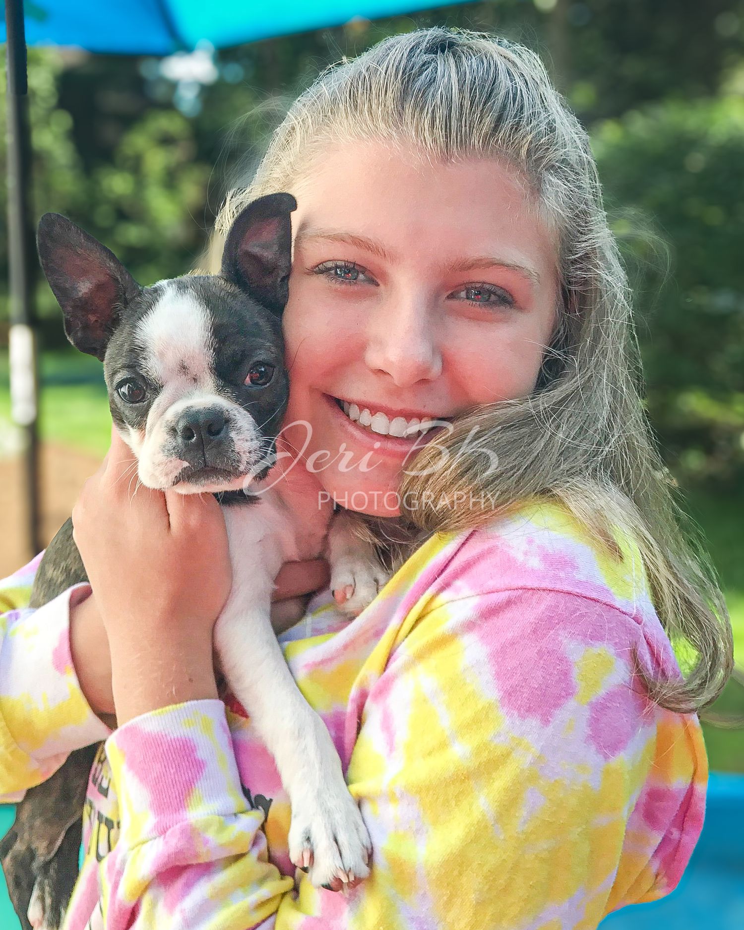 Pet and child outdoor portrait