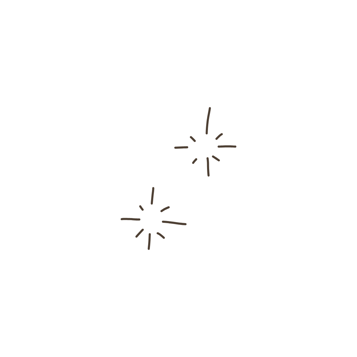 A minimalist black and white line drawing shows three simple star or sparkle shapes arranged in a horizontal row.