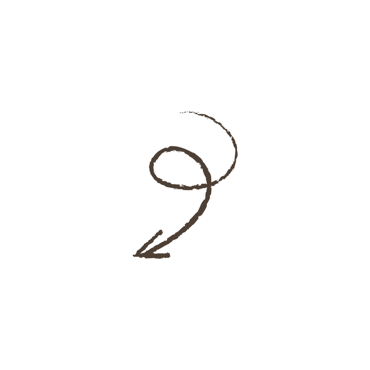 Minimalist black ink drawing of a number 2 with decorative curved flourishes.