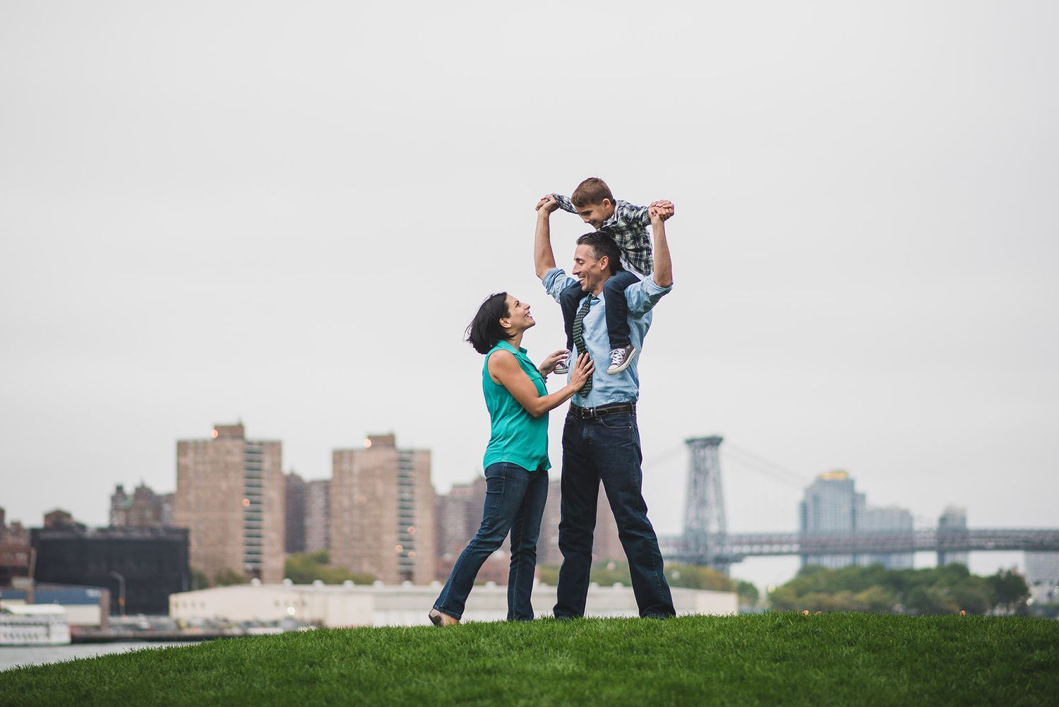 Urban engagement photos with city skyline in background.