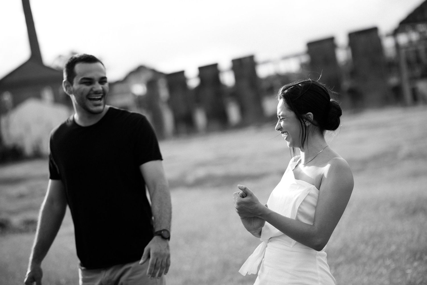 Black and white portrait sequence showing joyful expressions and genuine laughter.