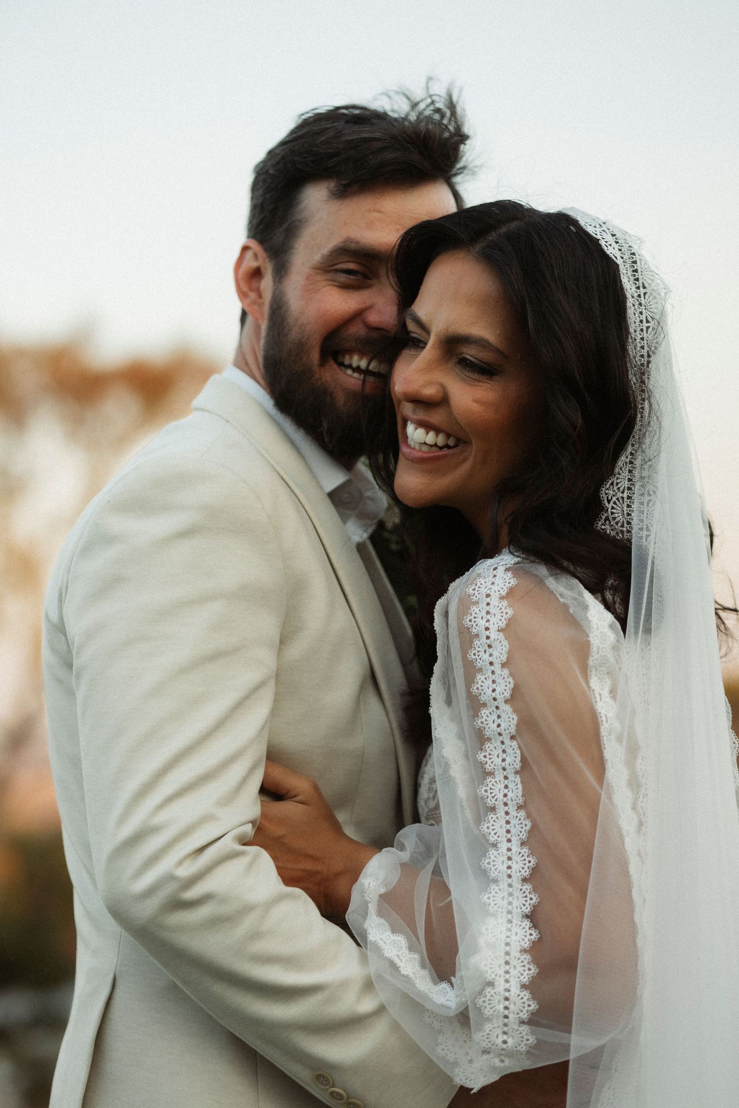 Close-up candid shots of happy couple sharing joyful moments together.