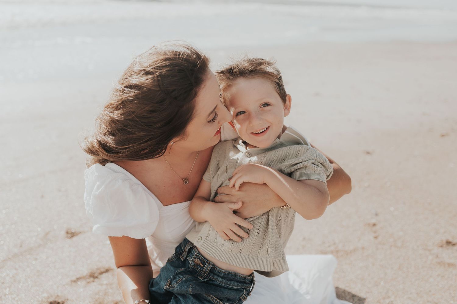 Mommy and me beach photograph with young kid in Fernandina Beach, Florida