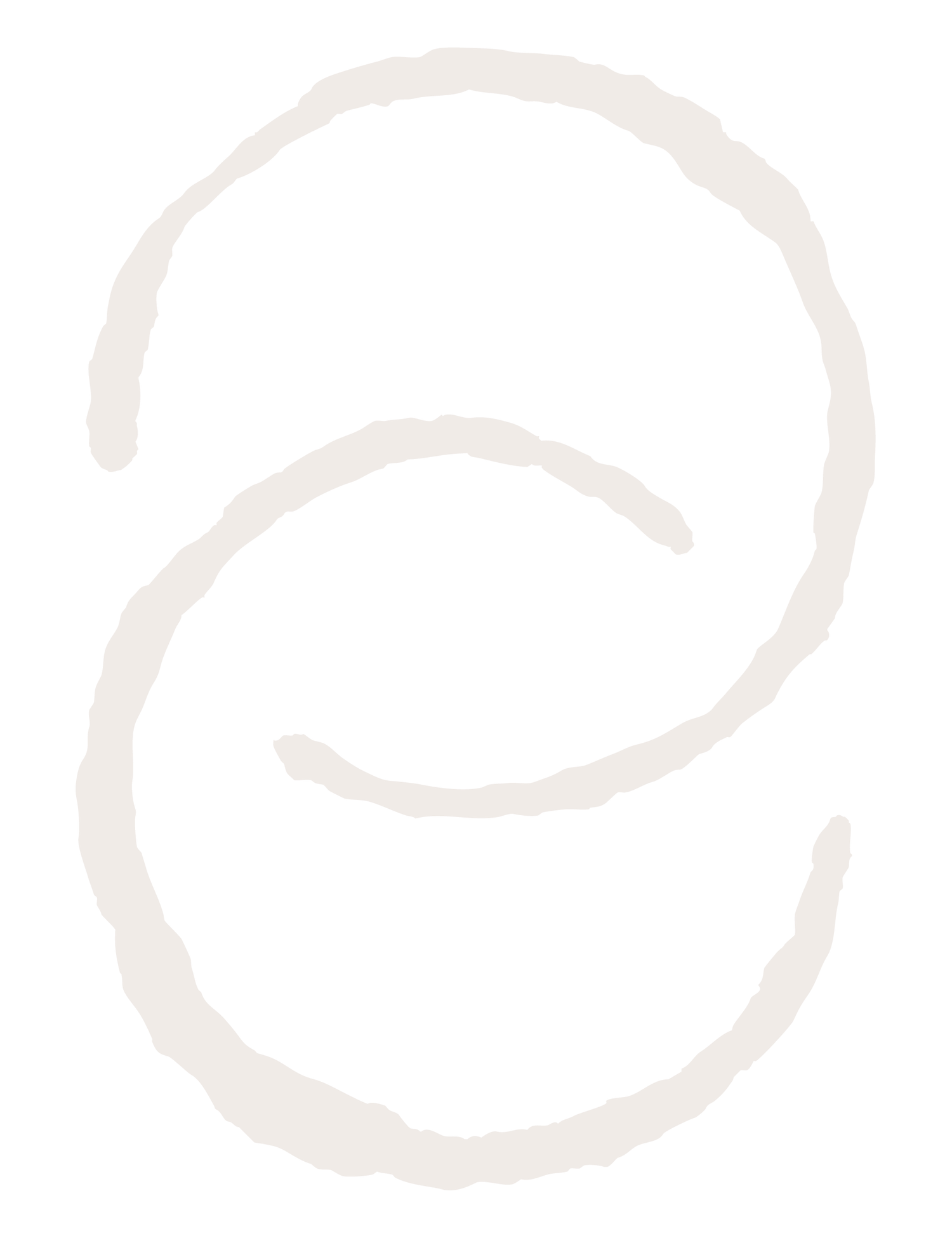 Elegant cursive letter logo in soft beige tone on white background.