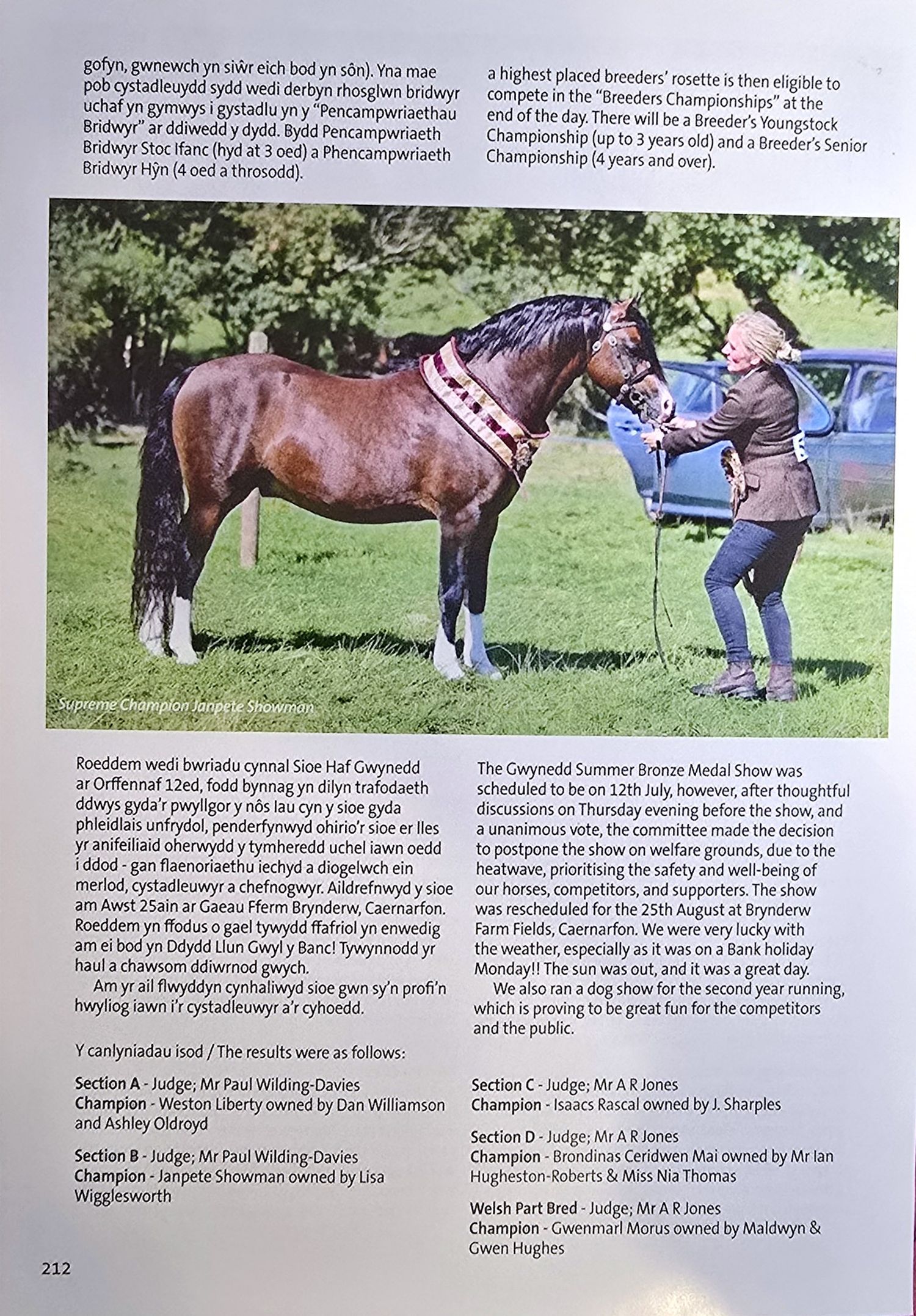 A series of printed pages showing text and horse photographs laid out in a book or magazine format.