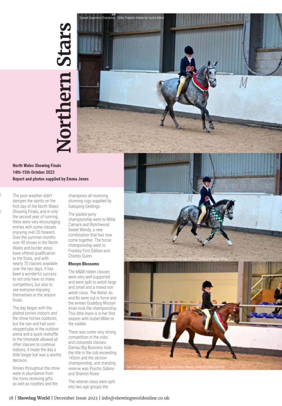 Three equestrian dressage training photos showing riders on horses performing movements in indoor arenas.